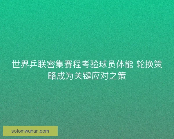 世界乒联密集赛程考验球员体能 轮换策略成为关键应对之策