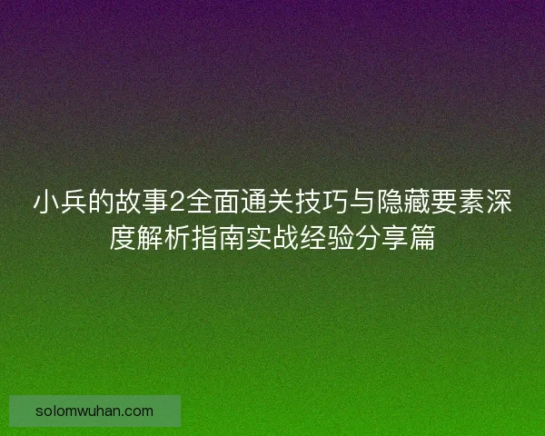 小兵的故事2全面通关技巧与隐藏要素深度解析指南实战经验分享篇